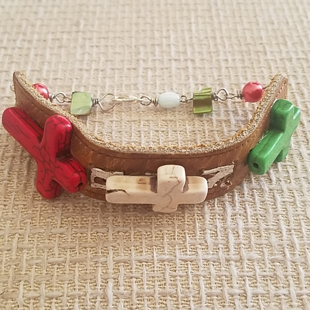 Crosses on Leather Cuff